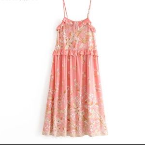 Boho Gypsy Hendrix Gown Strappy Long Dress Floral Pink L hippie free spirit